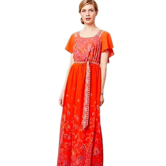 Maeve Dresses & Skirts - Anthro Maeve Blushed Paisley Chiffon Cape Maxi Dress (12)